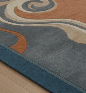 Hand-Carved Wool Rug, Teal Terracotta Marine Coral