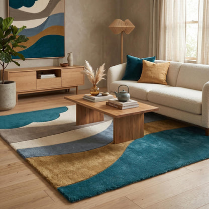 Abstract Hand Tufted Rug Modern Wave Area Rug