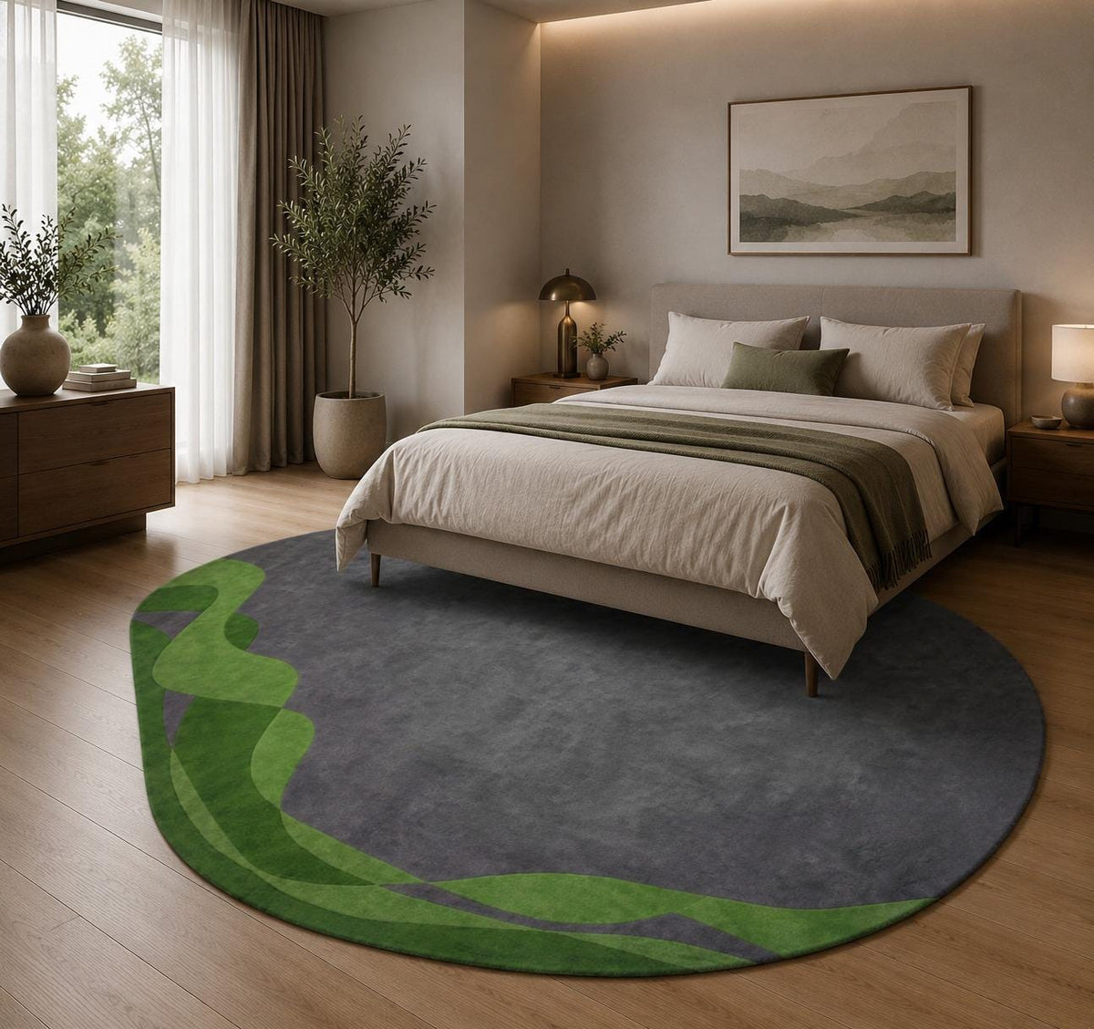 Stylish Abstract Green Gray Irregular Area Rug