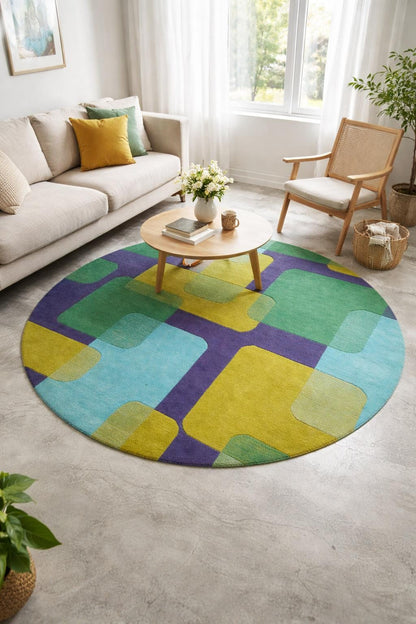 Modern Round Area Rug Colorful Geometric Abstract Rug