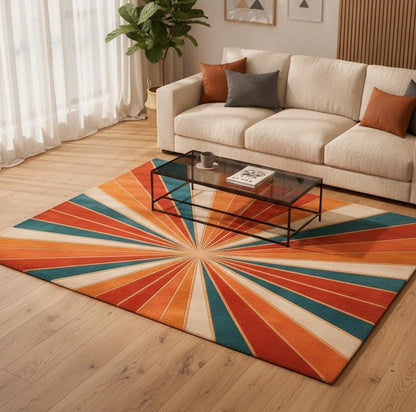 Retro Sunburst Area Rug, Hand Tufted Modern