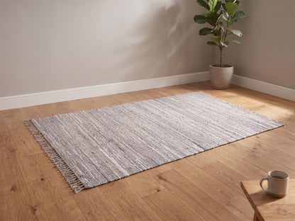 Handwoven Neutral Area Rug with Fringe