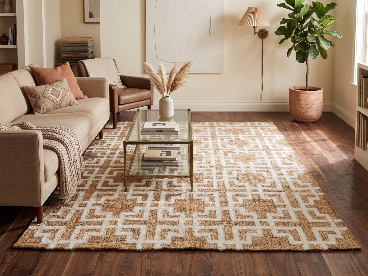 Abstract Geometric Rug, Handmade Jute Labyrinth Pattern