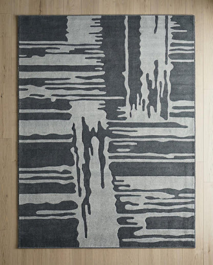 Modern Abstract Black Gray Area Rug, Contemporary Geometric Carpet