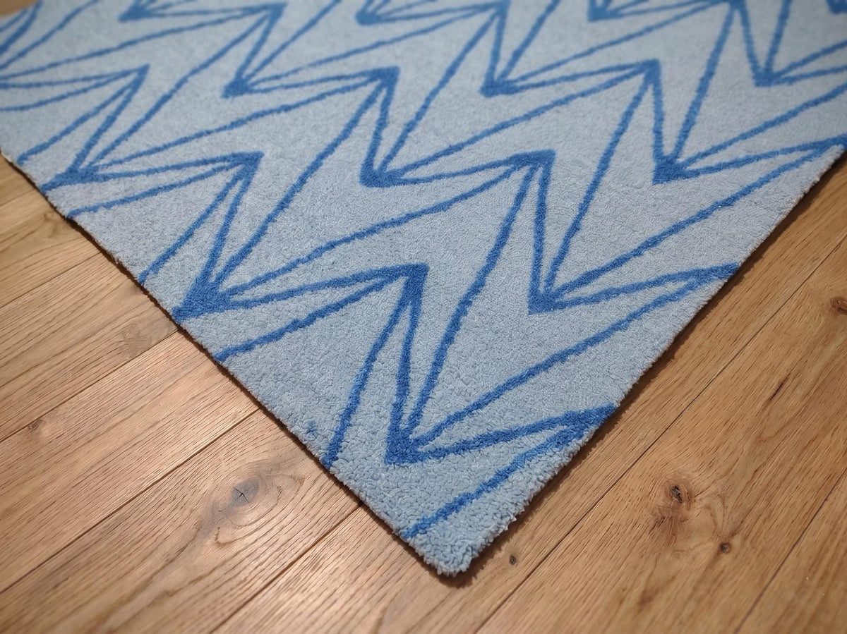 Modern Blue Zigzag Area Rug, Handtufted Geometric Rug