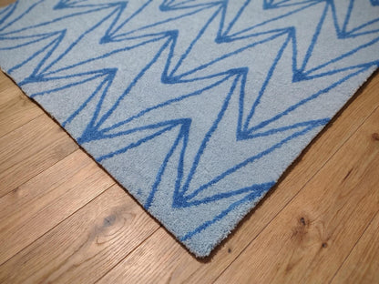 Modern Blue Zigzag Area Rug, Handtufted Geometric Rug