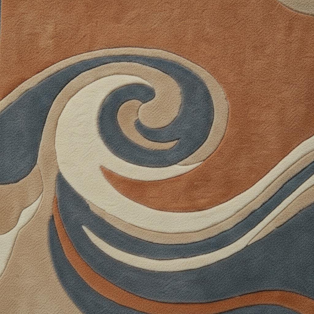 Hand-Carved Wool Rug, Teal Terracotta Marine Coral