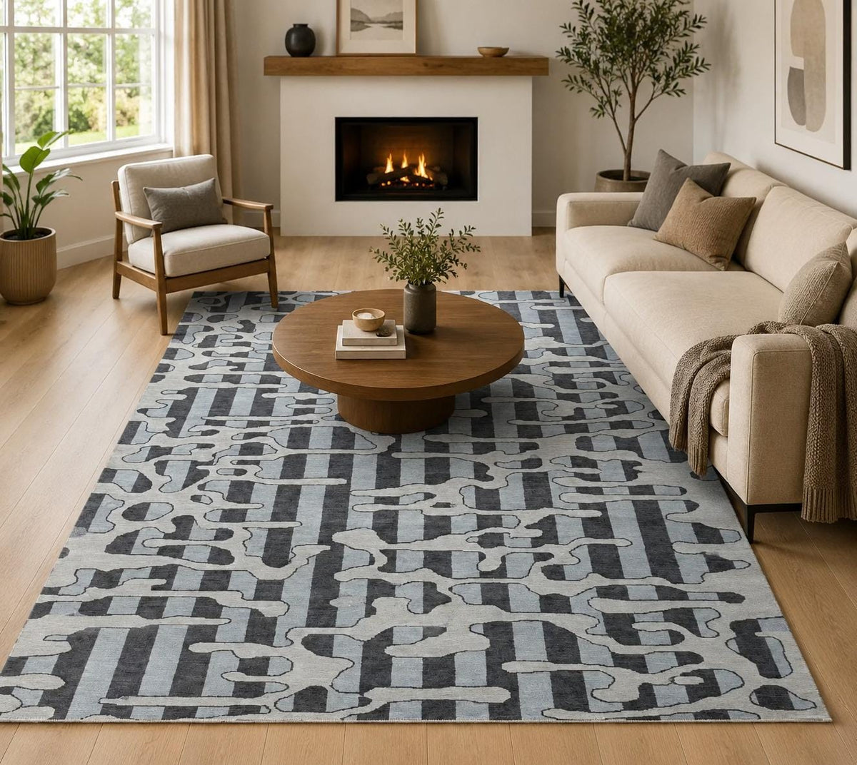 Modern Abstract Geometric Area Rug, Hand Tufted