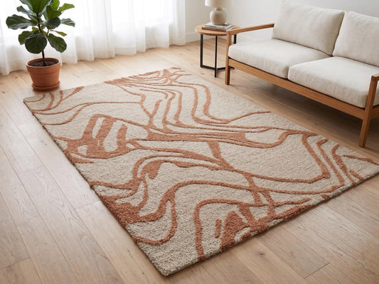 Modern Abstract Ivory & Terracotta Area Rug