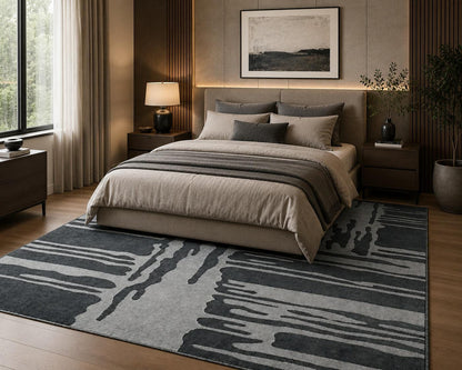 Modern Abstract Black Gray Area Rug, Contemporary Geometric Carpet
