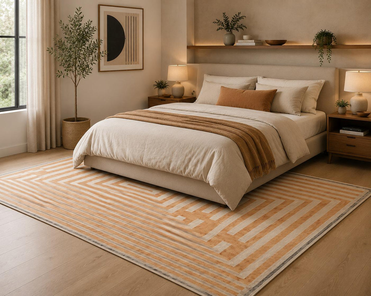 Elegant Geometric Tufted Rug, Beige Cream Maze Pattern Area Rugs