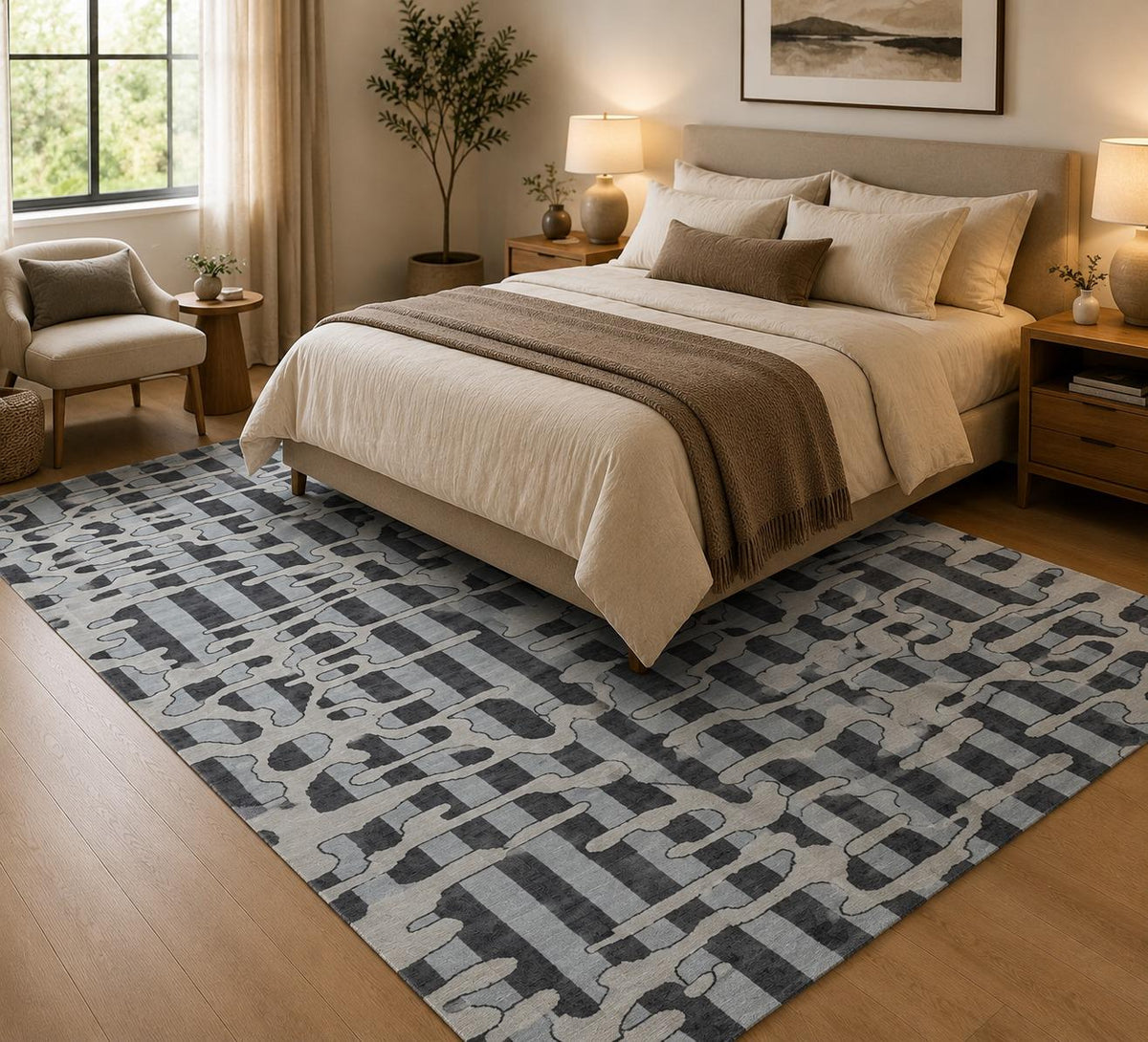 Modern Abstract Geometric Area Rug, Hand Tufted