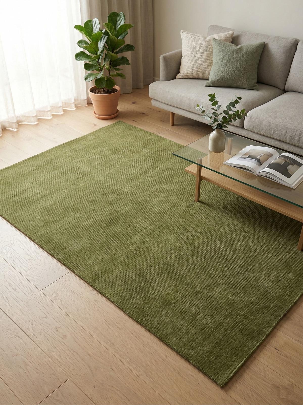 Olive Green Area Rug, Modern Minimalist Rug