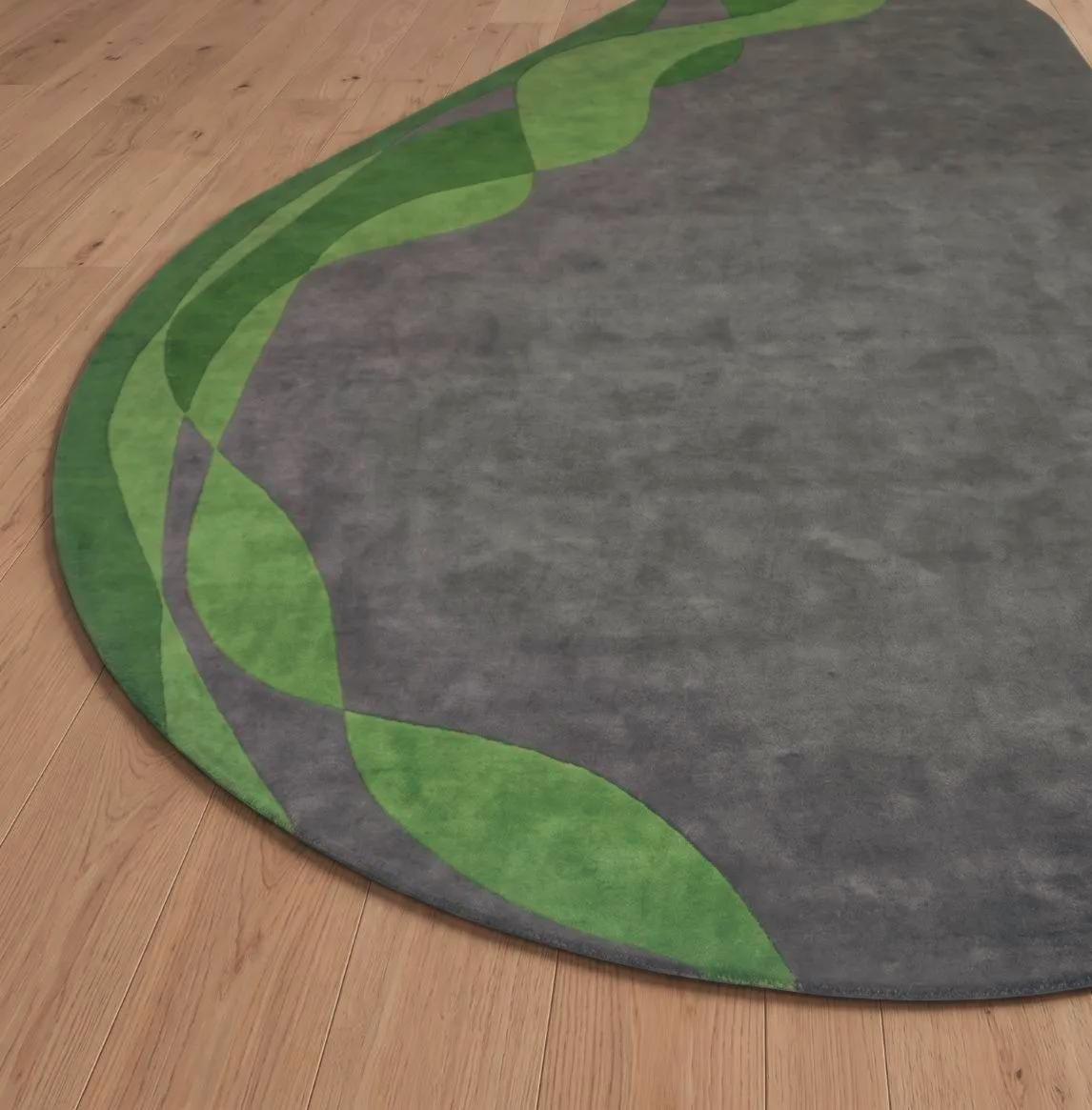 Stylish Abstract Green Gray Irregular Area Rug
