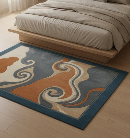 Hand-Carved Wool Rug, Teal Terracotta Marine Coral