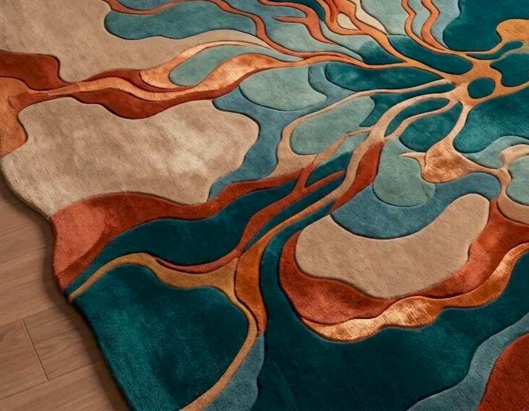 Abstract Organic Shape Tufted Rug, Modern Handmade Area Carpet,