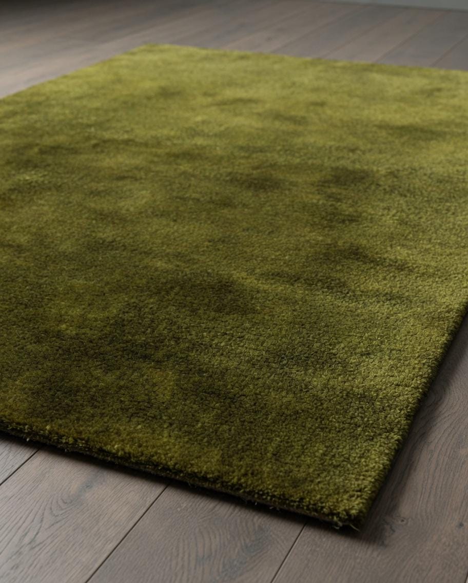 Handloom Wool Rug: Modern Textured Green Area Carpet
