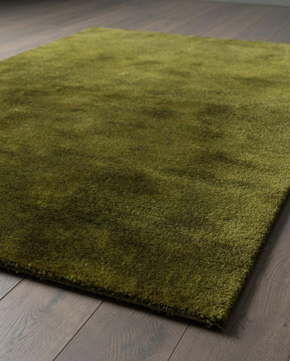 Handloom Wool Rug: Modern Textured Green Area Carpet