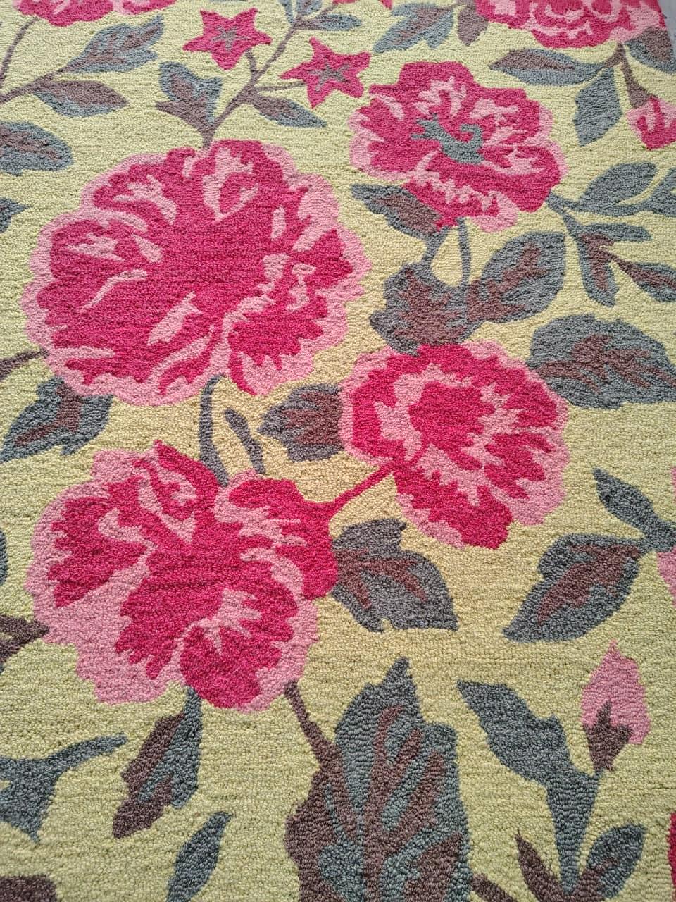 Hand Tufted Floral Wool Rug, Pink Red Botanical Area Carpet