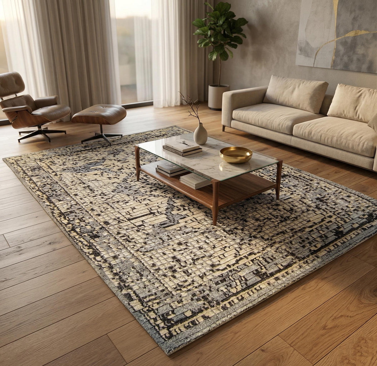 Hand Knotted Wool Area Rug,