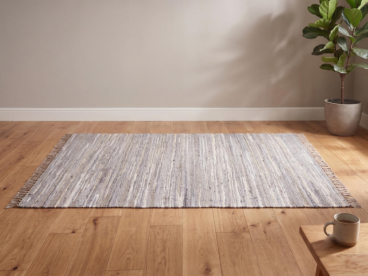 Handwoven Neutral Area Rug with Fringe