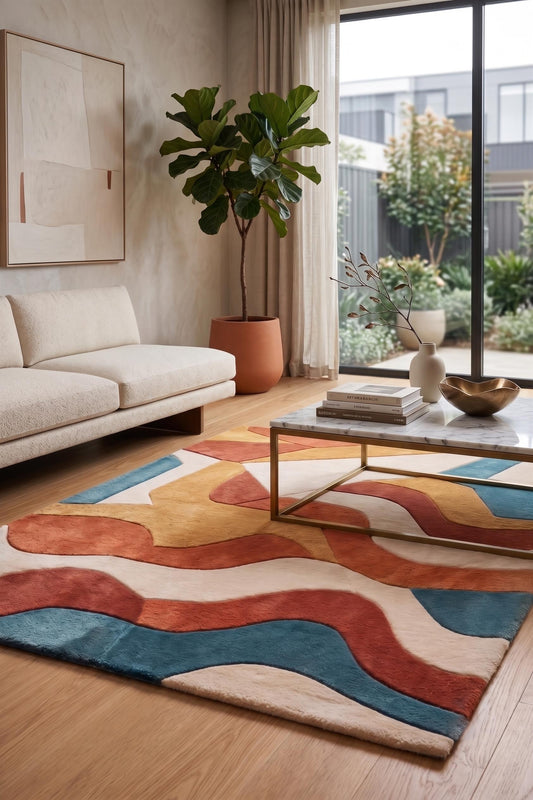 Modern Abstract Geometric Area Rug, Colorful Tufted Living Room Carpet