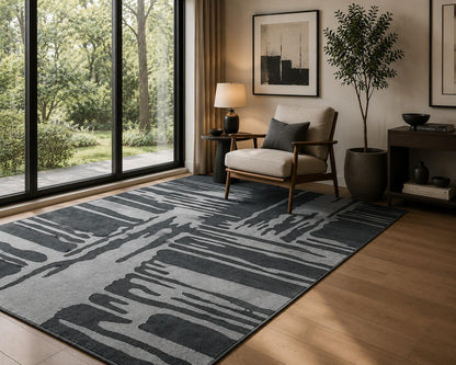 Modern Abstract Black Gray Area Rug, Contemporary Geometric Carpet