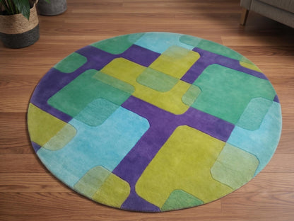 Modern Round Area Rug Colorful Geometric Abstract Rug