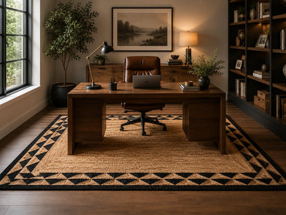 Scalloped Beige Black Hand Weave Jute Rug