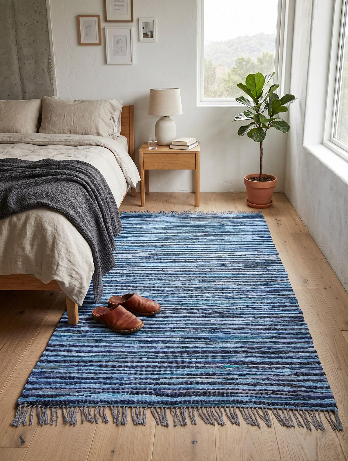 Handwoven Blue Striped Rug