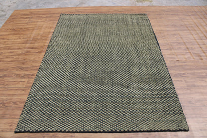 Hand-Knoted Green Wool Area Rug, Modern Textured