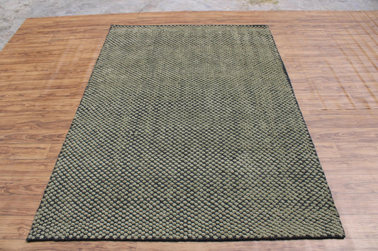 Hand-Knoted Green Wool Area Rug, Modern Textured