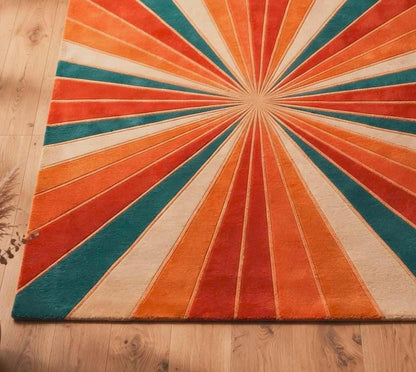 Retro Sunburst Area Rug, Hand Tufted Modern